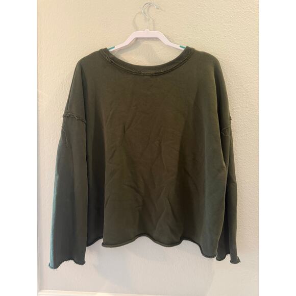 Eileen Fisher Long Sleeve Green Raw Edge Hem Pullover Sz L Sweatshirt - Picture 2 of 5